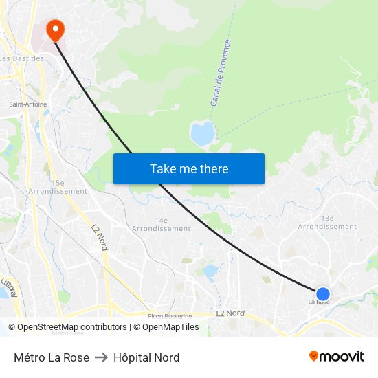 Métro La Rose to Hôpital Nord map