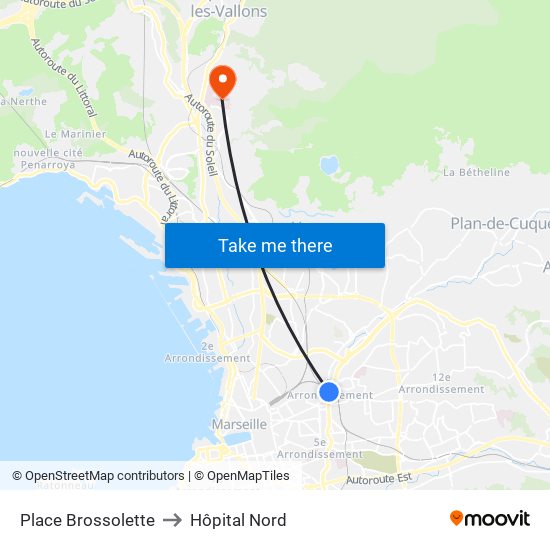 Place Brossolette to Hôpital Nord map