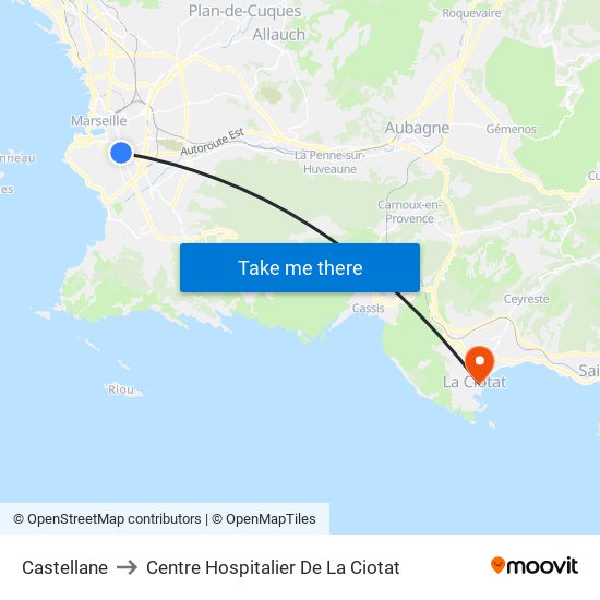 Castellane to Centre Hospitalier De La Ciotat map