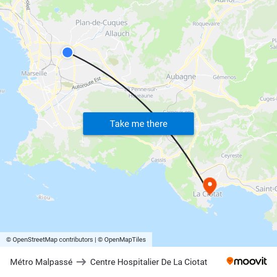 Métro Malpassé to Centre Hospitalier De La Ciotat map