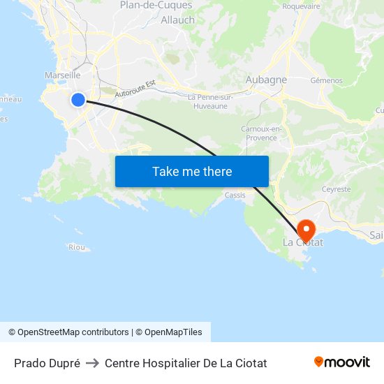 Prado Dupré to Centre Hospitalier De La Ciotat map