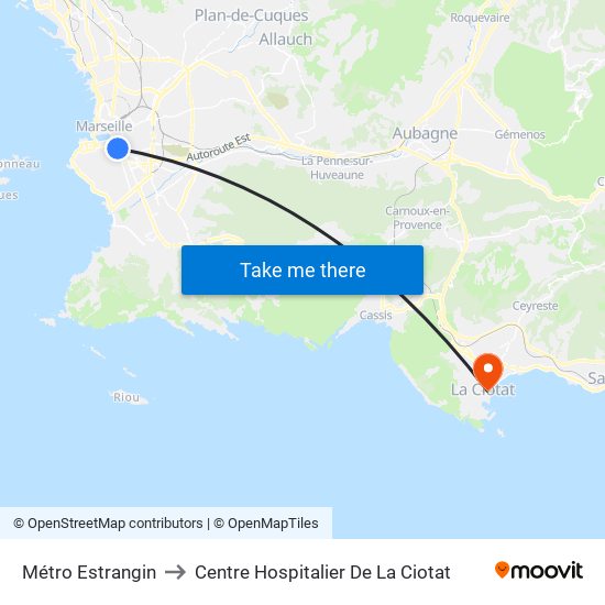 Métro Estrangin to Centre Hospitalier De La Ciotat map