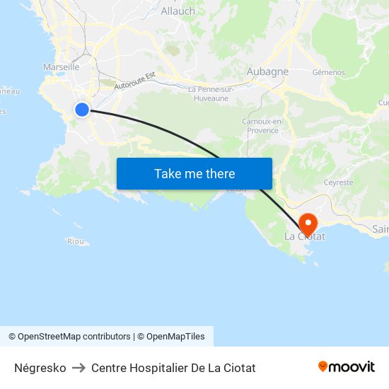 Négresko to Centre Hospitalier De La Ciotat map