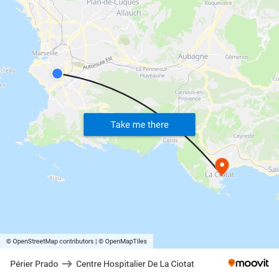 Périer Prado to Centre Hospitalier De La Ciotat map