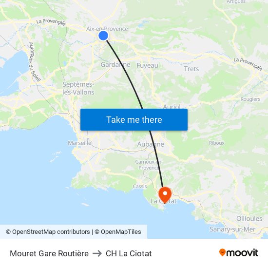 Mouret Gare Routière to CH La Ciotat map