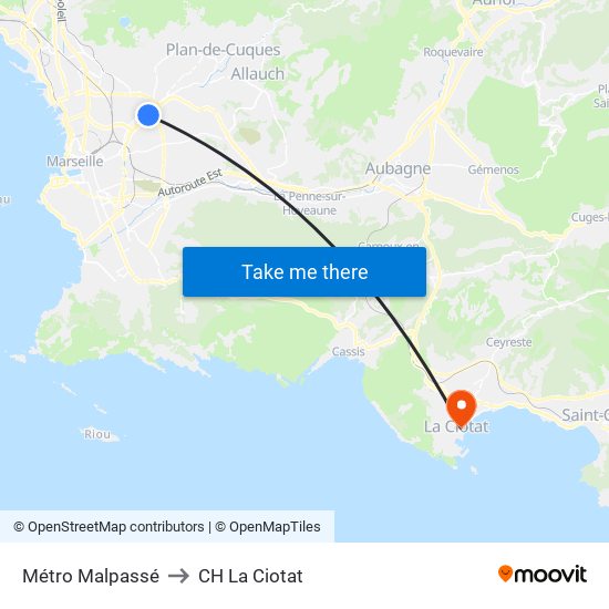 Métro Malpassé to CH La Ciotat map