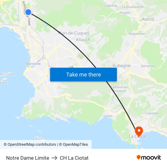 Notre Dame Limite to CH La Ciotat map