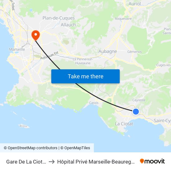 Gare De La Ciotat to Hôpital Privé Marseille-Beauregard map