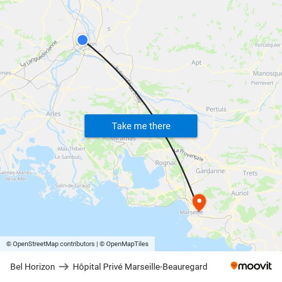 Bel Horizon to Hôpital Privé Marseille-Beauregard map