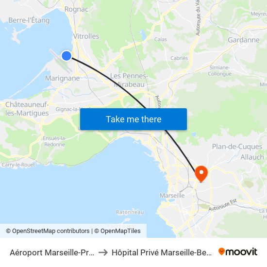 Aéroport Marseille-Provence to Hôpital Privé Marseille-Beauregard map