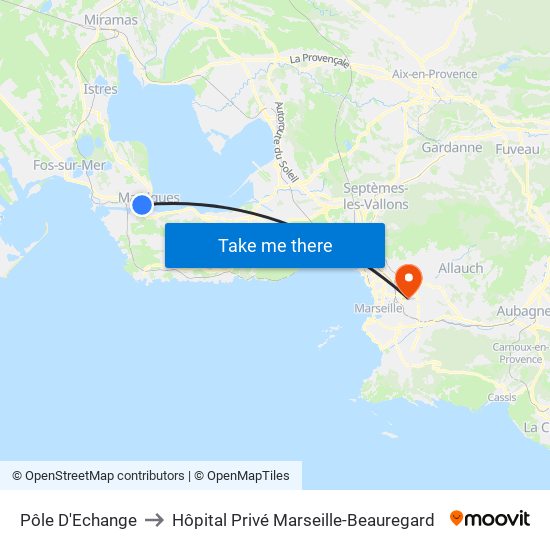 Pôle D'Echange to Hôpital Privé Marseille-Beauregard map