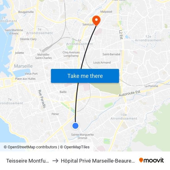 Teisseire Montfuron to Hôpital Privé Marseille-Beauregard map