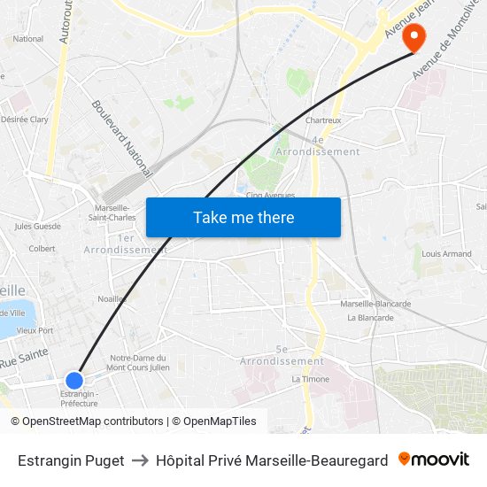 Estrangin Puget to Hôpital Privé Marseille-Beauregard map