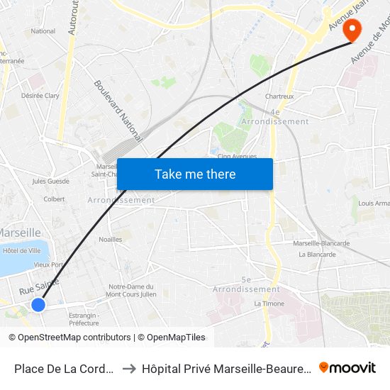 Place De La Corderie to Hôpital Privé Marseille-Beauregard map