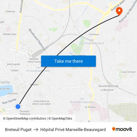 Breteuil Puget to Hôpital Privé Marseille-Beauregard map