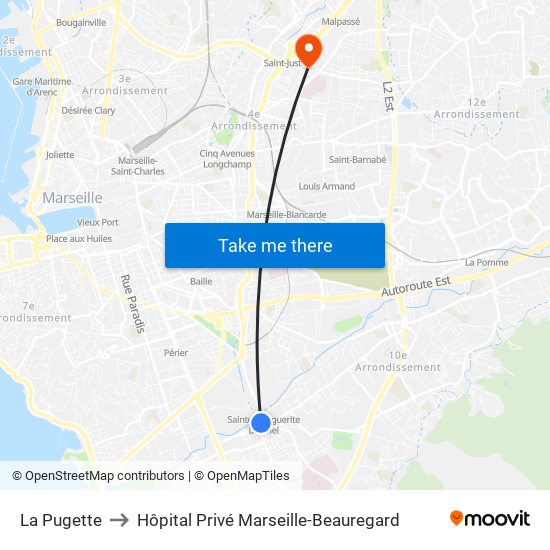 La Pugette to Hôpital Privé Marseille-Beauregard map