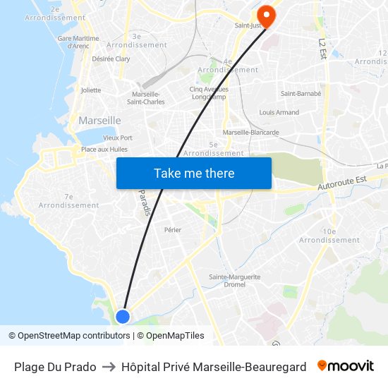 Plage Du Prado to Hôpital Privé Marseille-Beauregard map