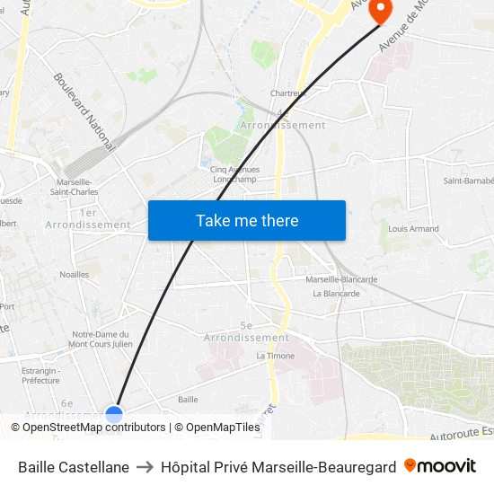 Baille Castellane to Hôpital Privé Marseille-Beauregard map