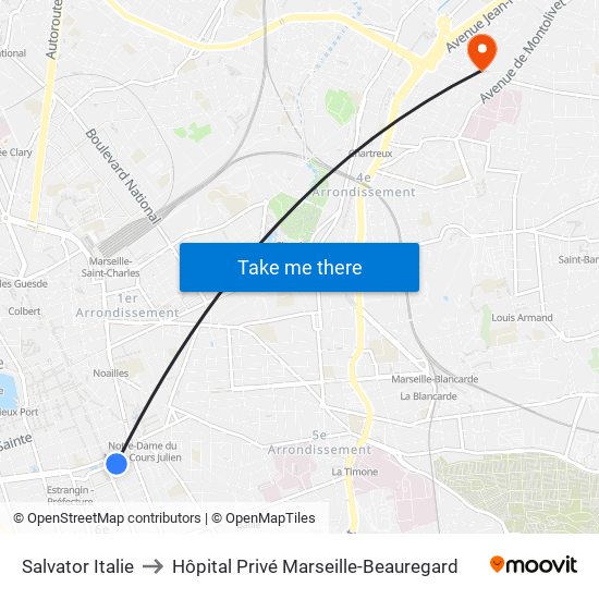 Salvator Italie to Hôpital Privé Marseille-Beauregard map