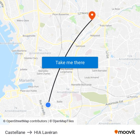 Castellane to HIA Lavéran map