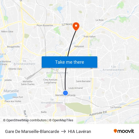 Gare De Marseille-Blancarde to HIA Lavéran map