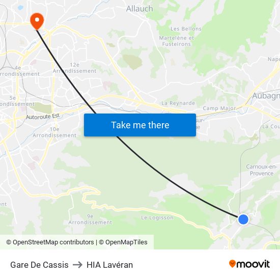 Gare De Cassis to HIA Lavéran map