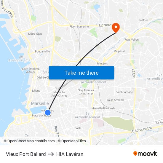 Vieux Port Ballard to HIA Lavéran map