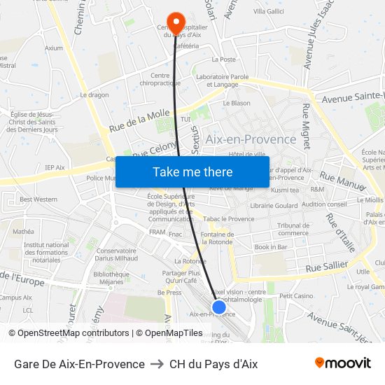 Gare De Aix-En-Provence to CH du Pays d'Aix map
