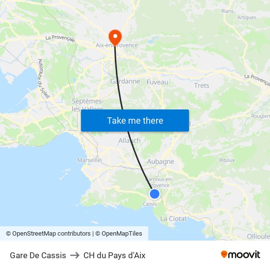 Gare De Cassis to CH du Pays d'Aix map