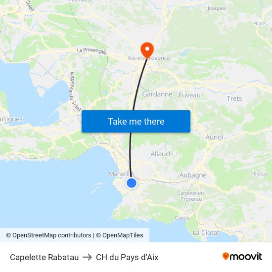 Capelette Rabatau to CH du Pays d'Aix map