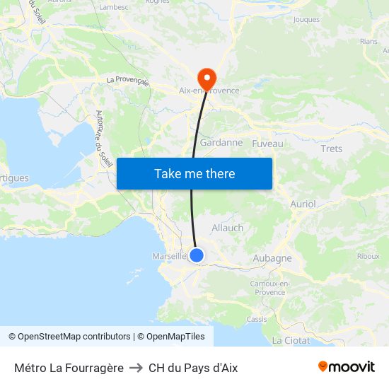 Métro La Fourragère to CH du Pays d'Aix map