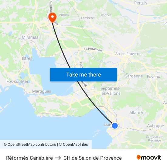 Réformés Canebière to CH de Salon-de-Provence map
