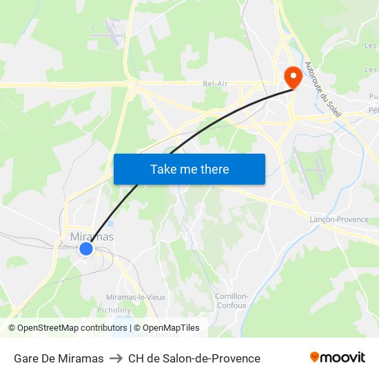 Gare De Miramas to CH de Salon-de-Provence map