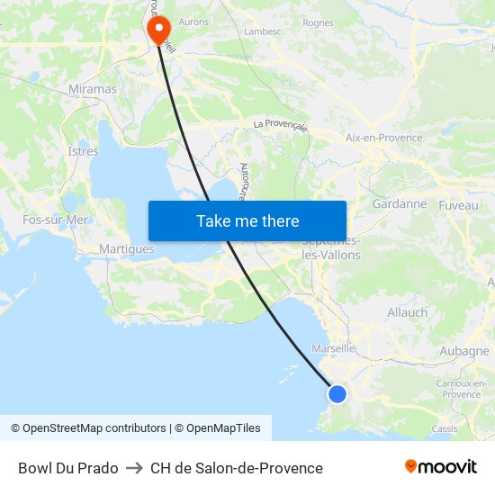 Bowl Du Prado to CH de Salon-de-Provence map