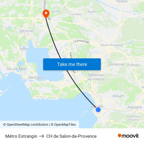 Métro Estrangin to CH de Salon-de-Provence map