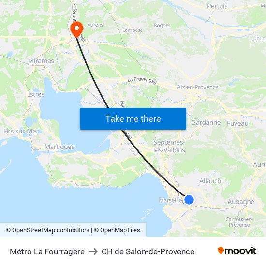 Métro La Fourragère to CH de Salon-de-Provence map