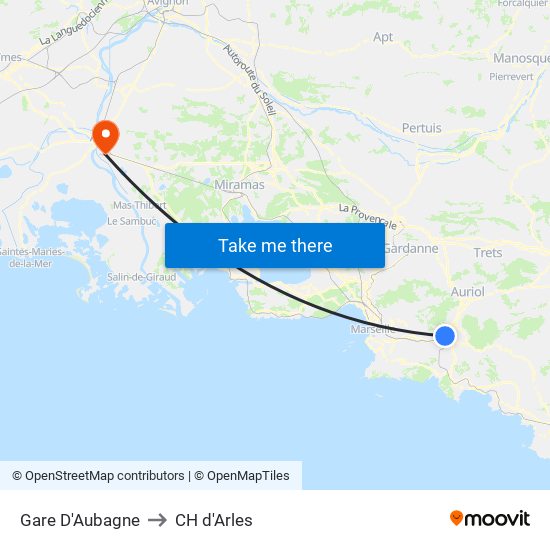 Gare D'Aubagne to CH d'Arles map
