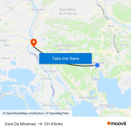 Gare De Miramas to CH d'Arles map