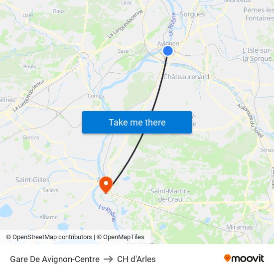 Gare De Avignon-Centre to CH d'Arles map