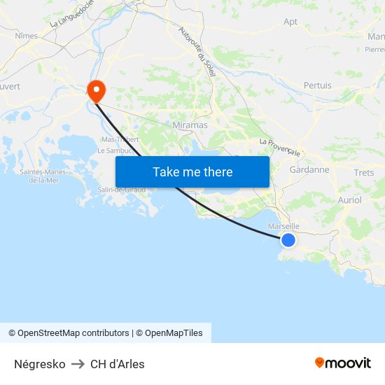 Négresko to CH d'Arles map