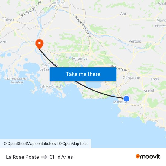 La Rose Poste to CH d'Arles map