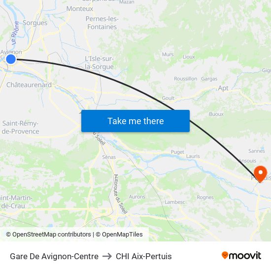 Gare De Avignon-Centre to CHI Aix-Pertuis map