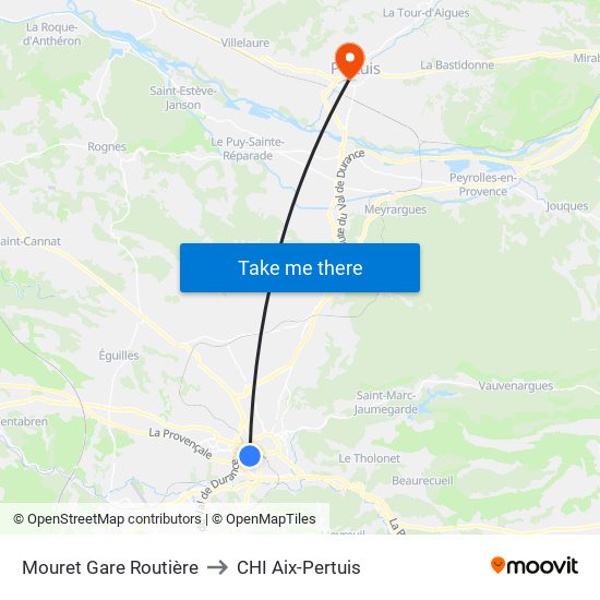 Mouret Gare Routière to CHI Aix-Pertuis map