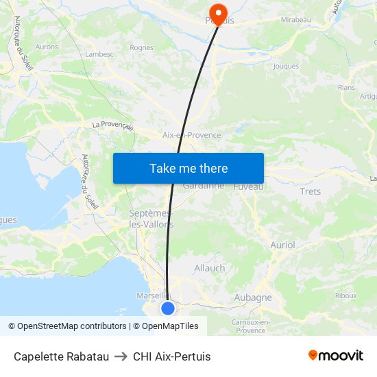 Capelette Rabatau to CHI Aix-Pertuis map