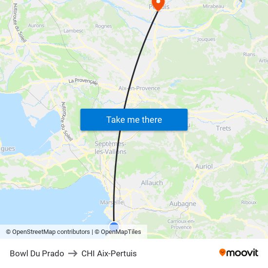 Bowl Du Prado to CHI Aix-Pertuis map