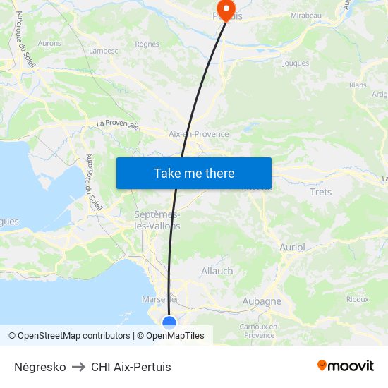 Négresko to CHI Aix-Pertuis map