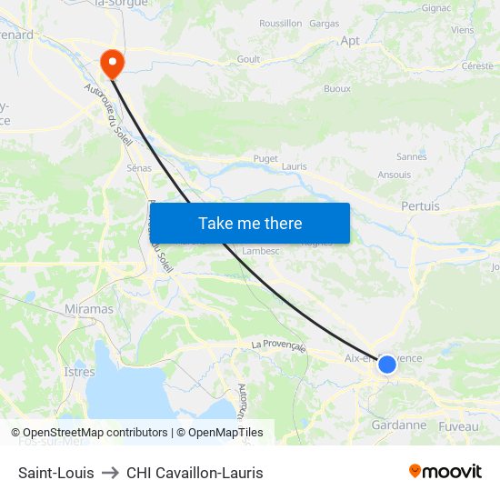 Saint-Louis to CHI Cavaillon-Lauris map