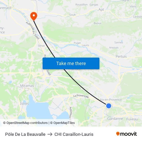 Pôle De La Beauvalle to CHI Cavaillon-Lauris map