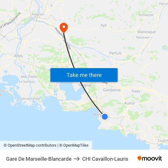 Gare De Marseille-Blancarde to CHI Cavaillon-Lauris map