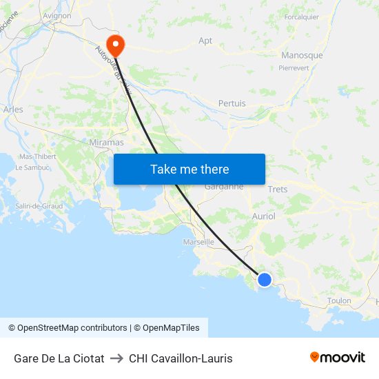 Gare De La Ciotat to CHI Cavaillon-Lauris map